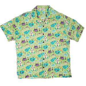 Disney Parks Shag 40th Anniversary Magic Kingdom Retro Camp Shirt Mens L Green